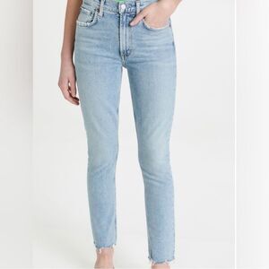 Agolde Merrel Distressed Raw Hem High Waist Straight Leg Jeans